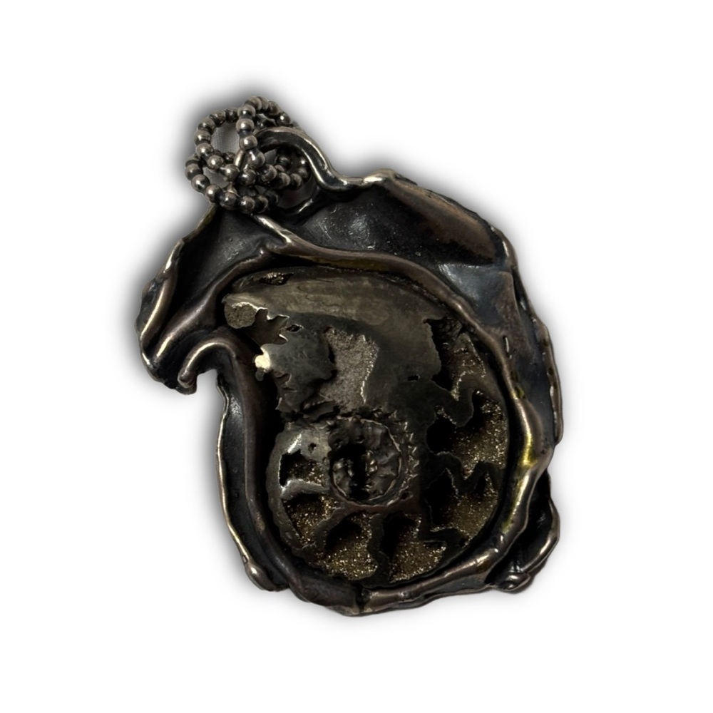 Sterling Silver Pendant Necklace with Ammonite Fossil